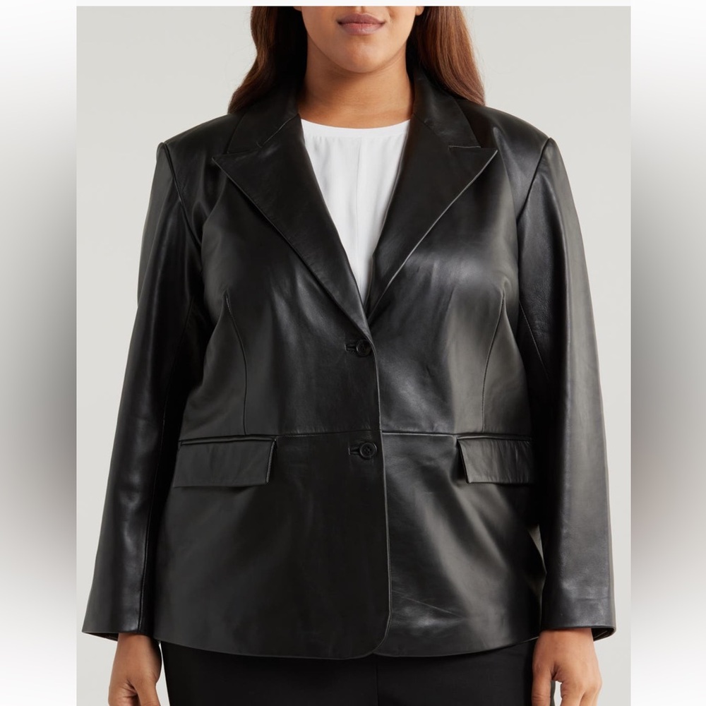 NWT Nordstrom Black 100% Leather Blazer Plus Size 4X
